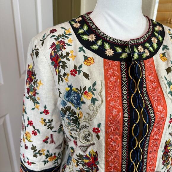 Alice + Olivia Esme Embroidered 100% Linen Cropped Jacket. Like New. - Picture 12 of 15